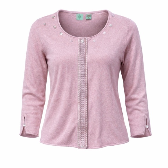 Anthropologie Tops - Anthropologie Blush Pink Embellished Cardigan Sweater Beaded Front 3/4 Sleeve